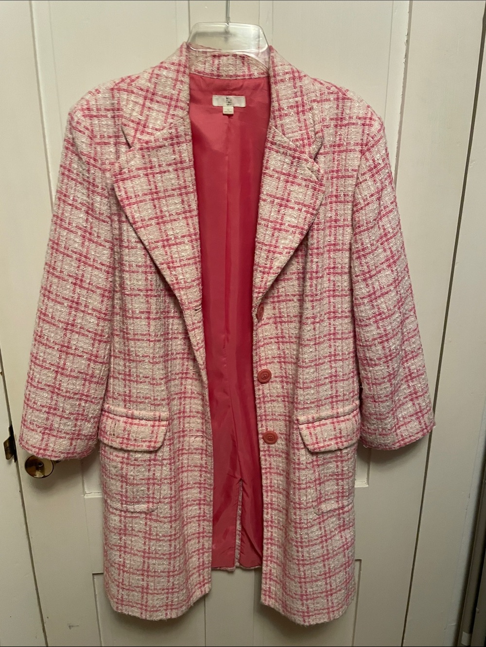 Apt. 9 Pink and Cream Plaid Tweed Blazer Jacket 14